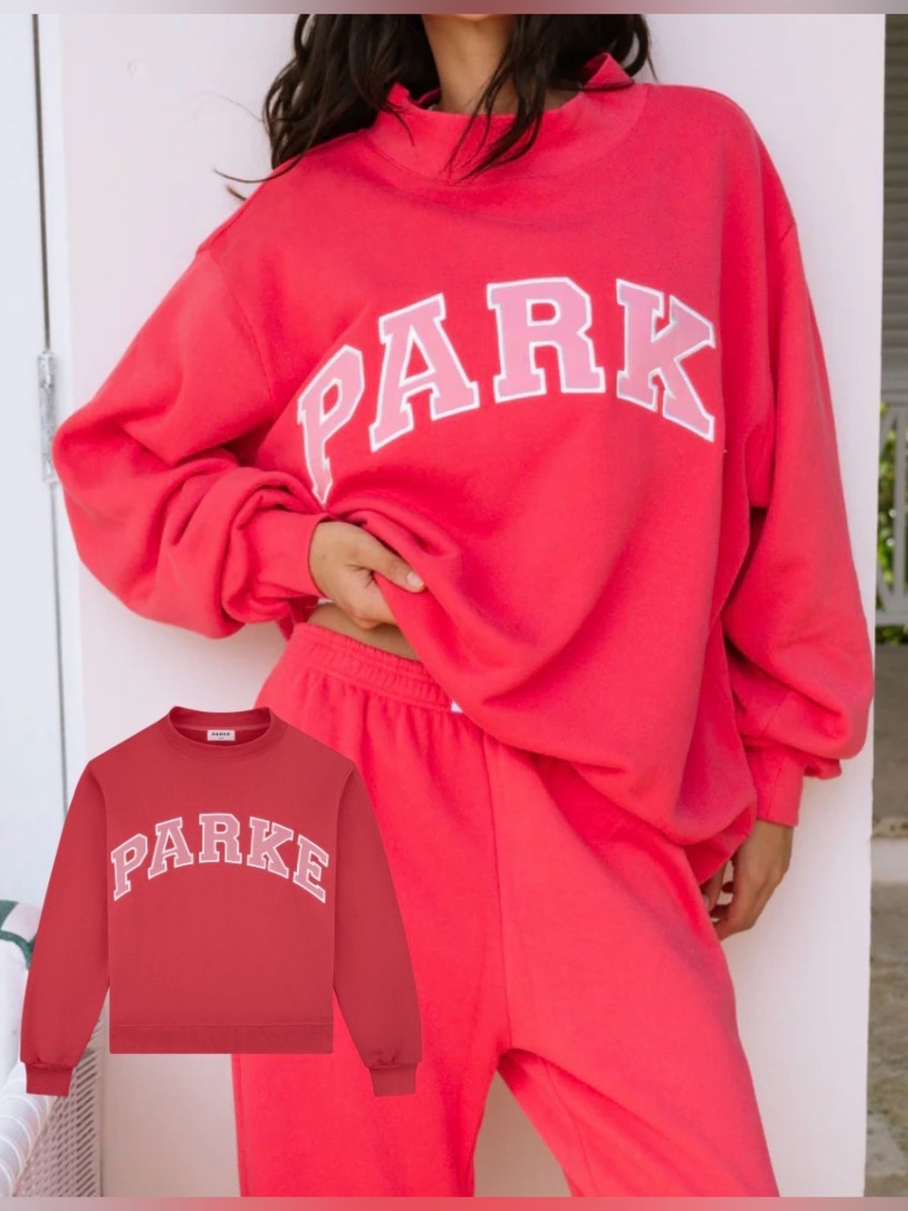 NWT PARKE 🏝️ SUMMERLAND DROP ☀️Heritage Varsity Mockneck- Flamingo 🦩 Size L/XL